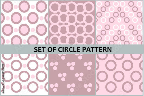 Set of six pink and brown circle pattern. Vector abstract illustration. Suitable for background, template, or fashion 