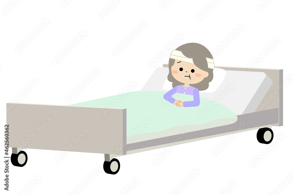 怪我をして入院し不安な様子の高齢女性 Stock Vector | Adobe Stock