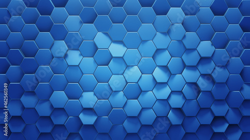 Blue hexagonal geometric background 3D rendering illustration