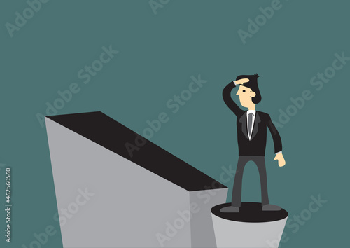 Businessman standing on a big exclamation.