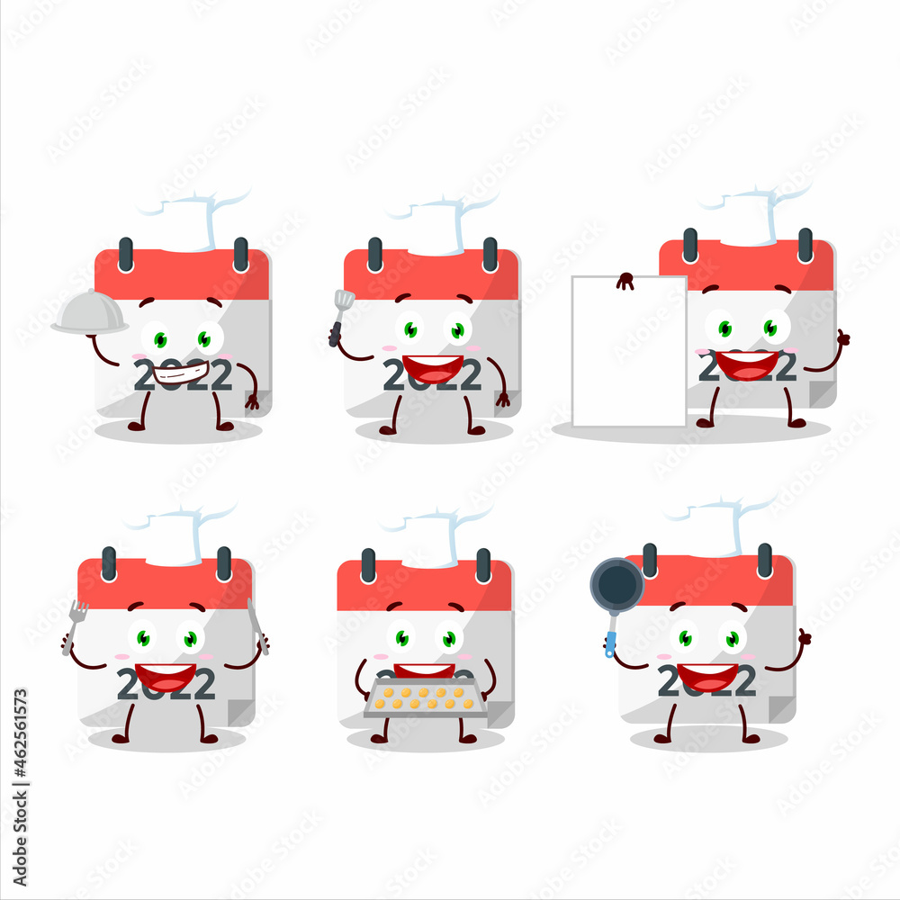 Obraz premium Cartoon character of 2022 calendar with various chef emoticons