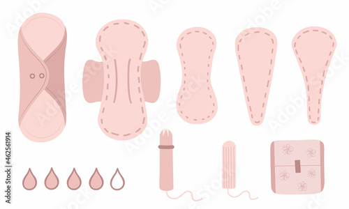 Feminine pads, sanitary napkins, cloth pad, panty liners. Illustration for female hygiene, medicine, menstruation. Illustration for backgrounds, wallpapers, packaging, textile, seasonal design.