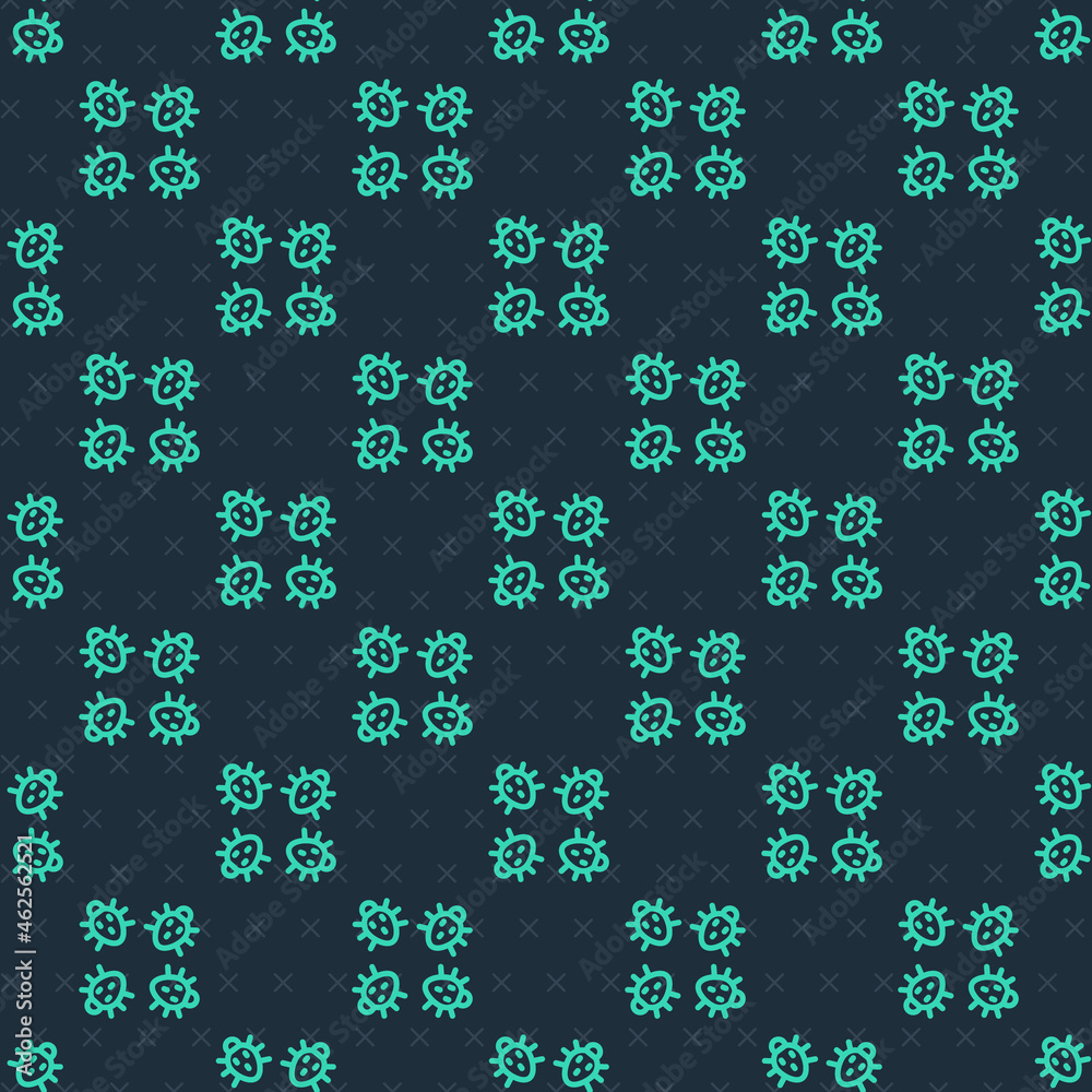 Green line Colorado beetle icon isolated seamless pattern on blue background. Vector Green line Colorado beetle icon isolated seamless pattern on blue background. Vector
