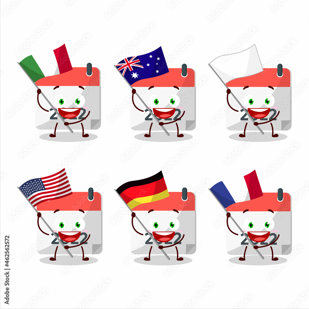 2022 Calendar cartoon character bring the flags of various countries 2022 Calendar cartoon character bring the flags of various countries
