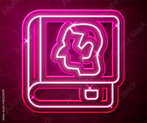 Glowing neon line Law book icon isolated on red background. Legal judge book. Judgment concept. Vector