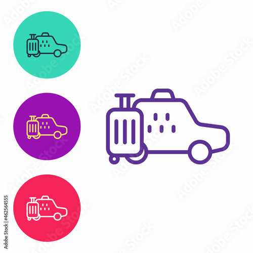 Set line Taxi car icon isolated on white background. Set icons colorful. Vector