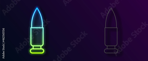 Glowing neon line Bullet icon isolated on black background. Vector