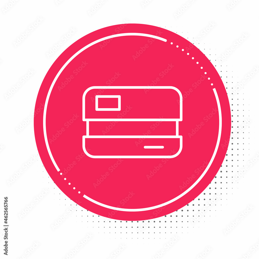 White line Credit card icon isolated on white background. Online payment. Cash withdrawal. Financial operations. Shopping sign. Red circle button. Vector White line Credit card icon isolated on white background. Online payment. Cash withdrawal. Financial operations. Shopping sign. Red circle button. Vector