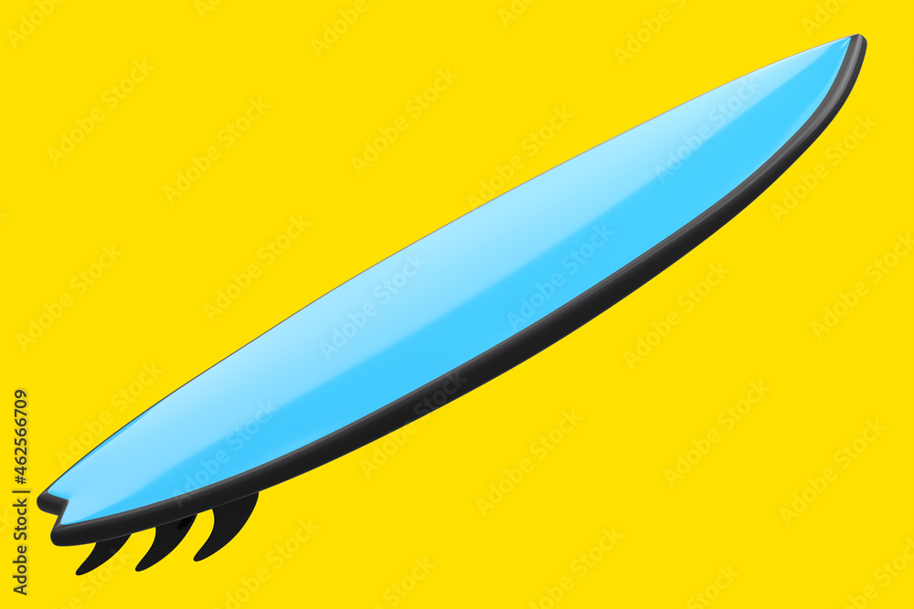 Realistic blue surfboard for summer surfing isolated on yellow background. Realistic blue surfboard for summer surfing isolated on yellow background.