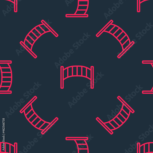 Red line Playground kids bridge icon isolated seamless pattern on black background. Vector