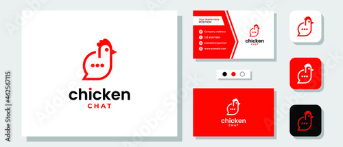 Chicken Bubble Chat Food Message Talk Farm Restaurant Logo Design with Layout Template Business Card