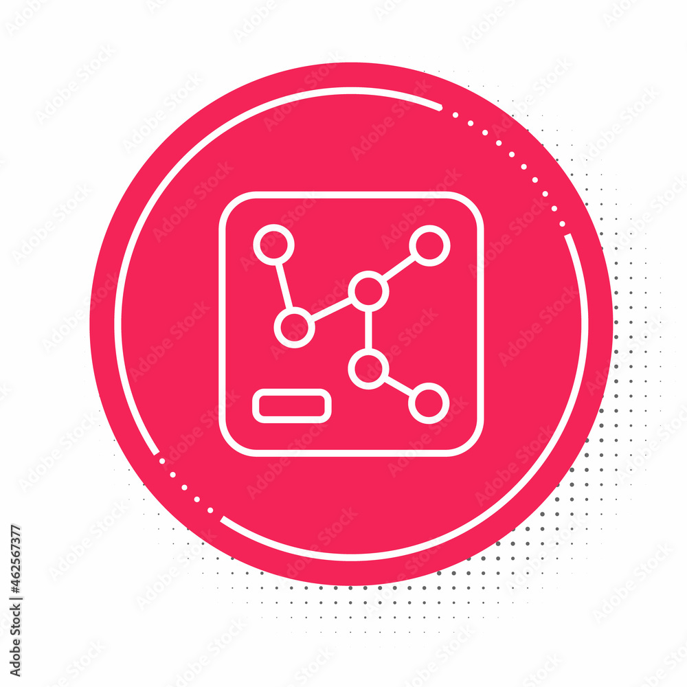 White line Railway map icon isolated on white background. Red circle button. Vector White line Railway map icon isolated on white background. Red circle button. Vector