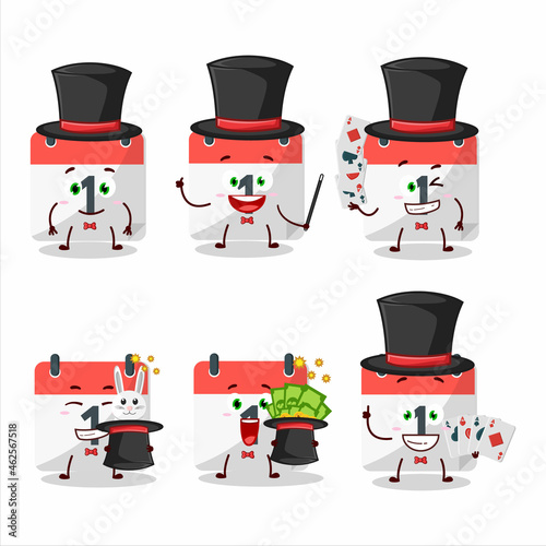 A 1st calendar Magician cartoon character perform on a stage