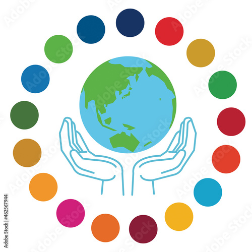 SDGs イメージ　地球と手のひら2　イラスト