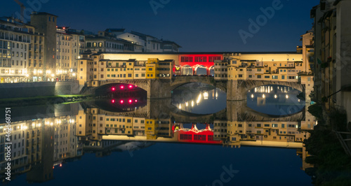 View of the Christmas illumination of the Ponte Vecchio Bridge at night