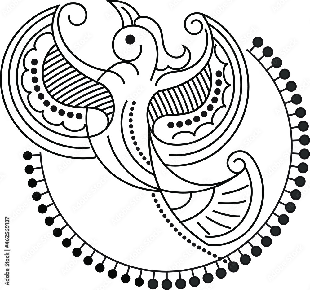 Indian Traditional and Cultural Rangoli, Alpona, Kolam, or Paisley vector line art. Bengal art India. for textile printing, logo, wallpaper
