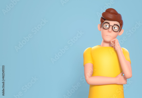 3d render of man looking up and thinking, contemplation, making decision