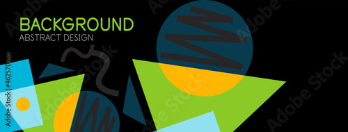 Abstract background. Blocks, lines, triangles, circles composition. Techno or business concept for wallpaper, banner, background, landing page