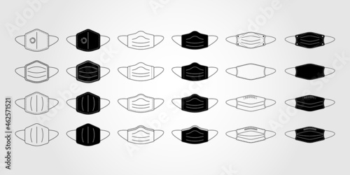 Icon set of face mask, Mouth guard, Mask, Medicine Vector Icon Illustration