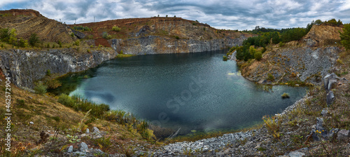 Volcanic lake in a rocky landscape