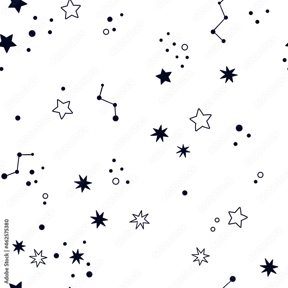Starry seamless background. Cute space pattern in doodle style Starry seamless background. Cute space pattern in doodle style