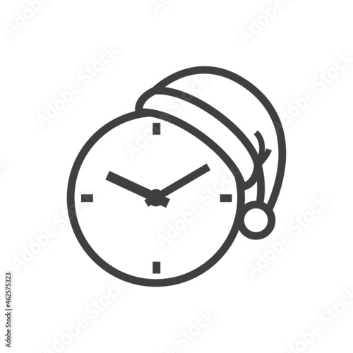 Logotipo con silueta de sombrero de Papá Noel con reloj simple con lineas en color gris