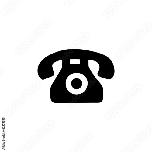 landline telephone, rotary phone icon   in solid black flat shape glyph icon, isolated on white background 