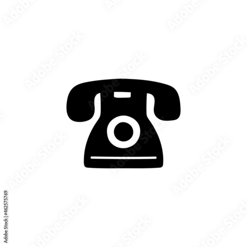 landline telephone, rotary phone icon   in solid black flat shape glyph icon, isolated on white background 