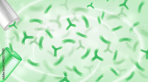 Bacterias, Probiotic Microscopic microorganisms. Science background. photo