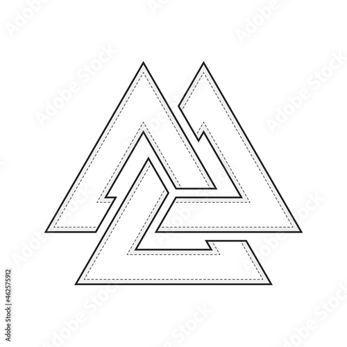 Vector viking symbol, strokes of intertwined triangles. Isolated on white background.