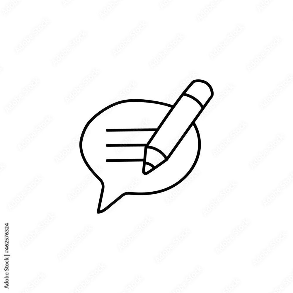 Write message icon in flat black line style, isolated on white Write message icon in flat black line style, isolated on white