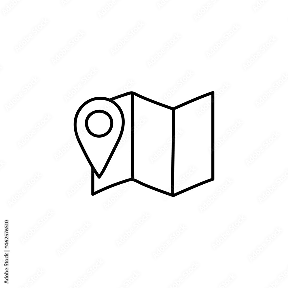 Map destination icon in flat black line style, isolated on white background Map destination icon in flat black line style, isolated on white background