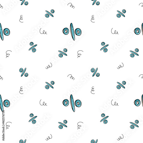 Sale seamless pattern with hand drawn percent sign. Vector endless doodle style texture for Black Friday and promotions