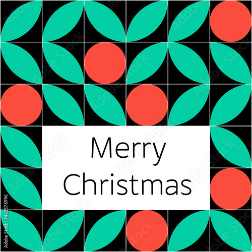 Merry Christmas Christmas hollies geometric bauhaus card, branches with berries, berry, cranberry, shapes, colorful, circle, triangle