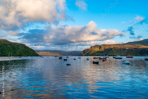 Sunset over the Portree Harbour photo