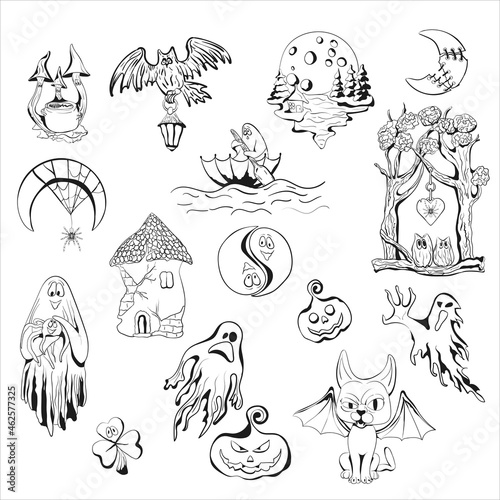 collection of design graphics for hallowen, hallowin elements