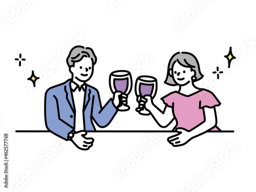 
﻿ お酒を飲むイラスト(パーティー、乾杯、お祝い、合コン、お見合い、ディナー、カップル、夫婦、ワイン、記念日、オシャレ) Drinking illustration.Party, toast, celebration, gokon, matchmaking, dinner, couple, wine, anniversary, stylish.