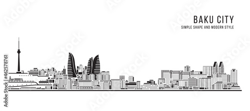 Cityscape Building Abstract Simple shape and modern style art Vector design - Baku city photo