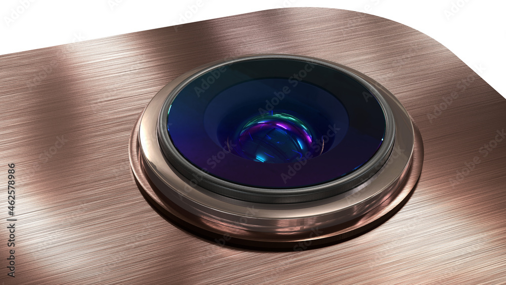 Smartphone camera lens macro, 3D rendering on white Smartphone camera lens macro, 3D rendering on white