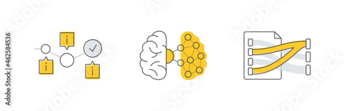 Automation ai process discovery details graphs outline icons with yellow accent