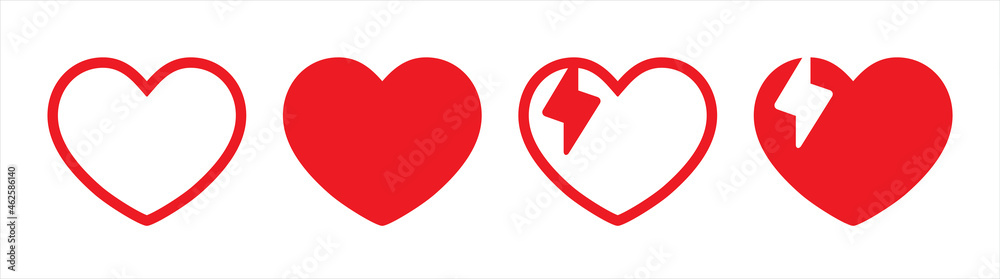 Red heart icons. Break heart icon. Heartbreak / broken heart or divorce flat icon for apps and websites