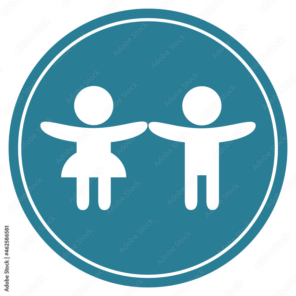 Kindergarten oder Angebote für Kinder - Blauer Button mit Kinder Symbol Kindergarten oder Angebote für Kinder - Blauer Button mit Kinder Symbol