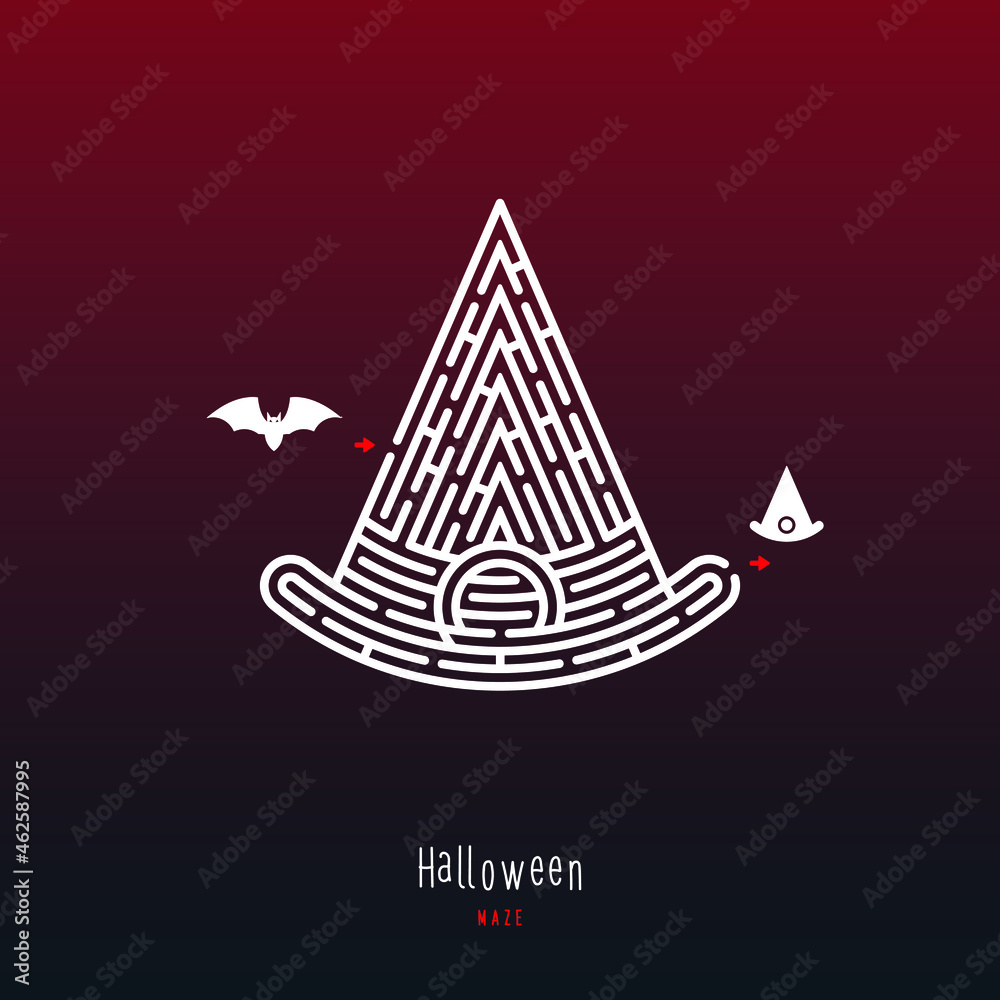 Abstract maze hat. Game for children and parents. Puzzle for kids. Labyrinth conundrum. Flat vector illustration isolated on dark red background. One Entrance, One Exit. Cartoon style. Abstract maze hat. Game for children and parents. Puzzle for kids. Labyrinth conundrum. Flat vector illustration isolated on dark red background. One Entrance, One Exit. Cartoon style.