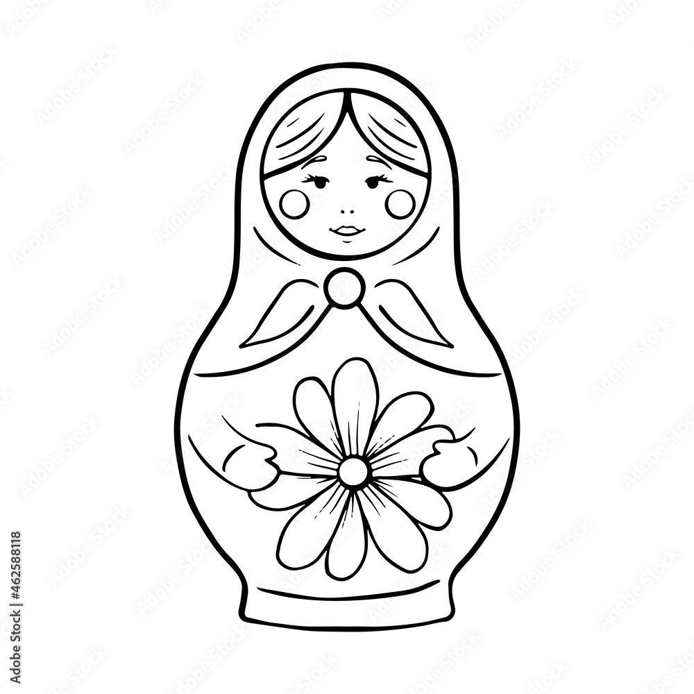 Matryoshka or Russian doll. Vector illustration in sketch style. Isolated on white background