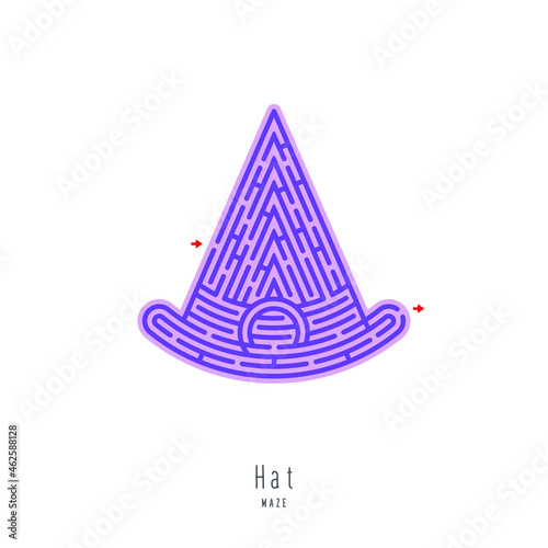 Abstract maze hat. Game for children and parents. Puzzle for kids. Labyrinth conundrum. Flat vector illustration isolated on white background. One Entrance, One Exit. Cartoon style.