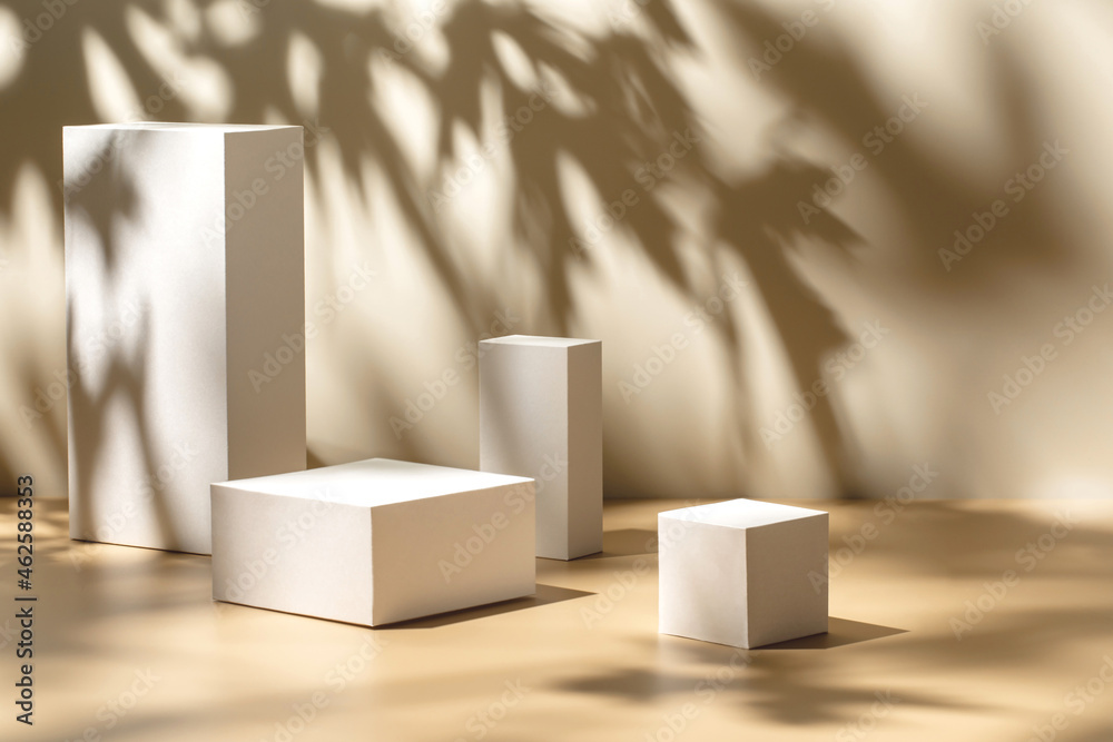 Abstract minimal nature scene - empty stage with four white rectangle ...