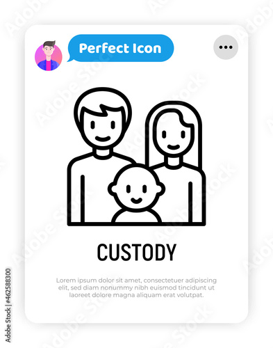 Custody thin line icon, happy family with baby. Modern vector illustration of child adoption.