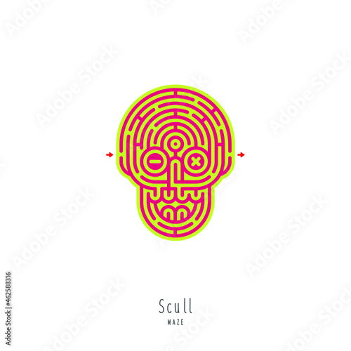 Abstract maze scull. Game for children and parents. Puzzle for kids. Labyrinth conundrum. Flat vector illustration isolated on white background. One Entrance, One Exit. Cartoon style.