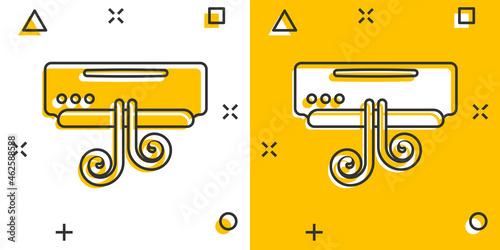 Conditioner icon in comic style. Cooler cartoon vector illustration on white isolated background. Cold climate splash effect business concept.