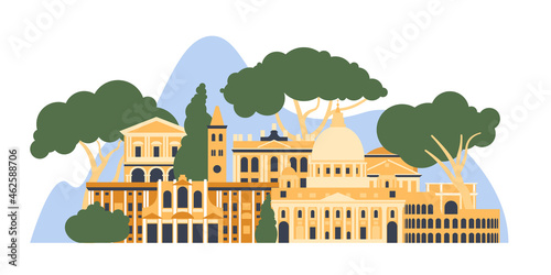 Italy, Rome. The architectural landscape of the European city. Vector illustration. 